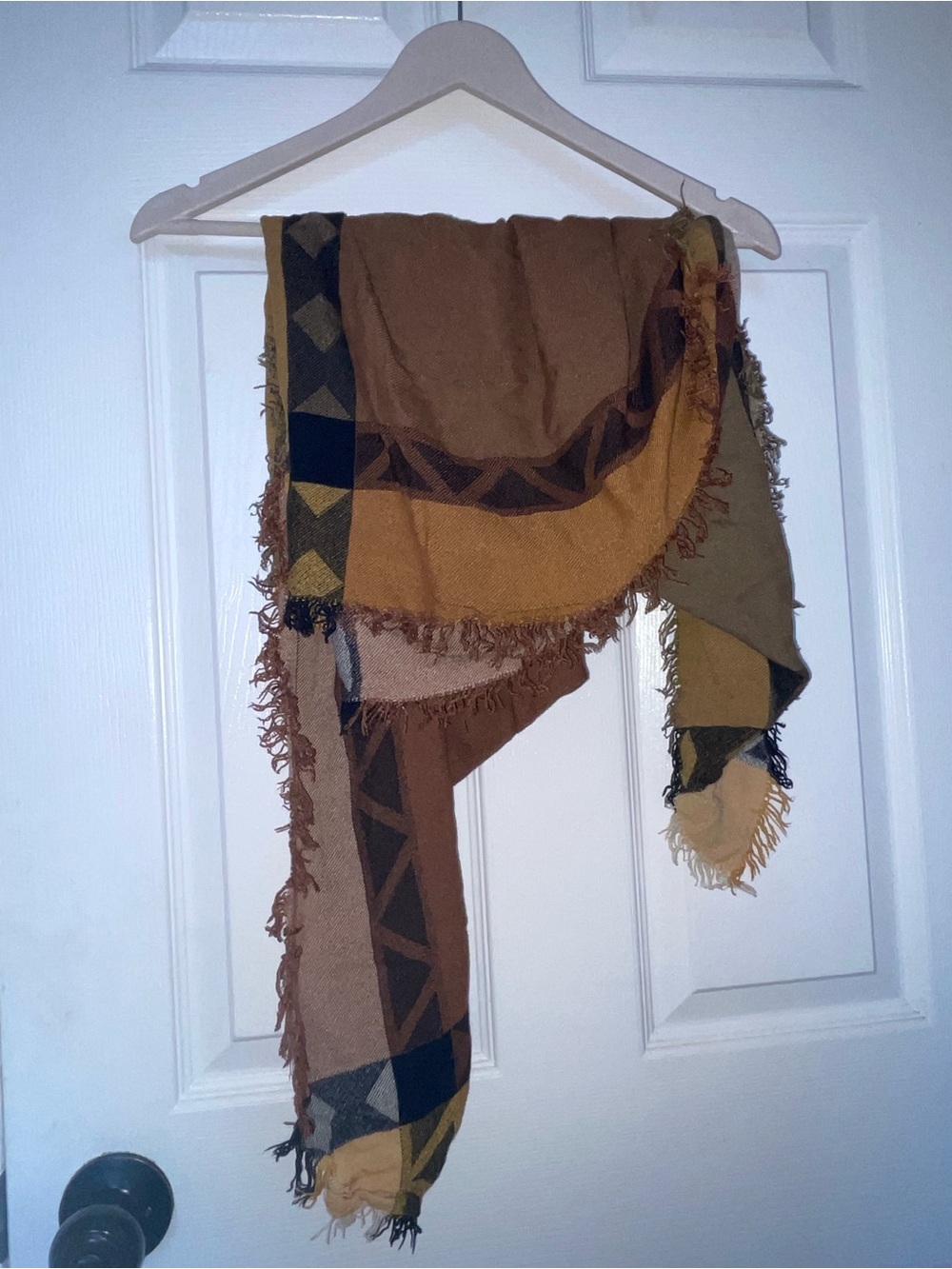 Lightweight Fringe Scarf in Brown and Mustard - Unbranded